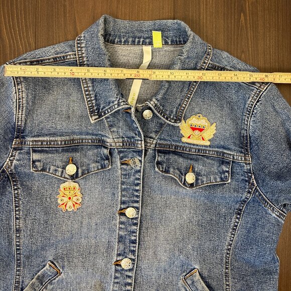 Debra deRoo Embellished Denim‎ Jacket Women’s Large Patch Detail Crown Crest VTG - Picture 15 of 16
